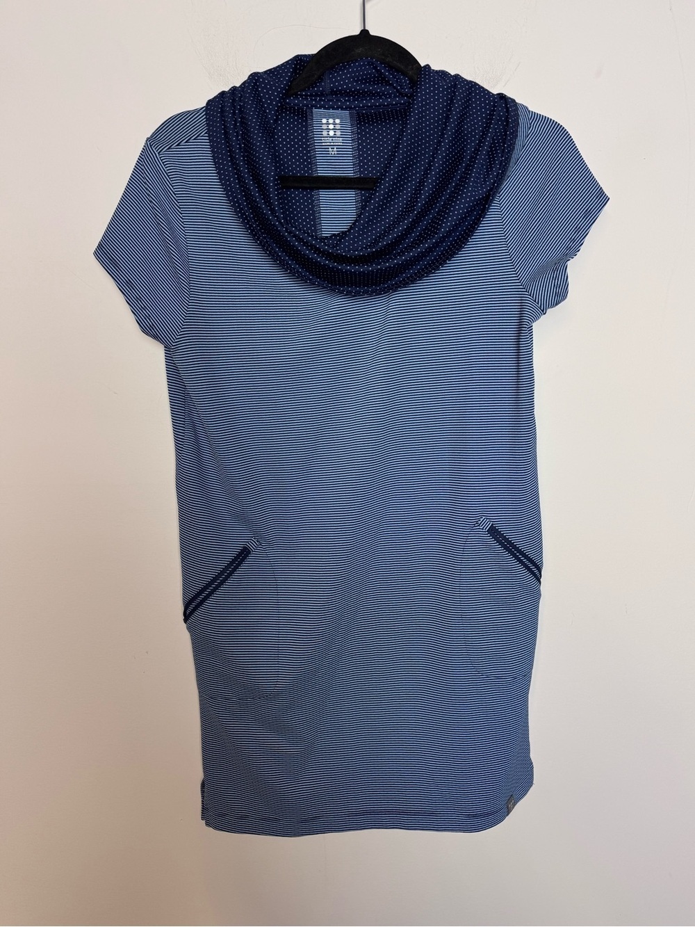 TITLE NINE Layli Blue Striped & Dot Cowl Neck Dress M